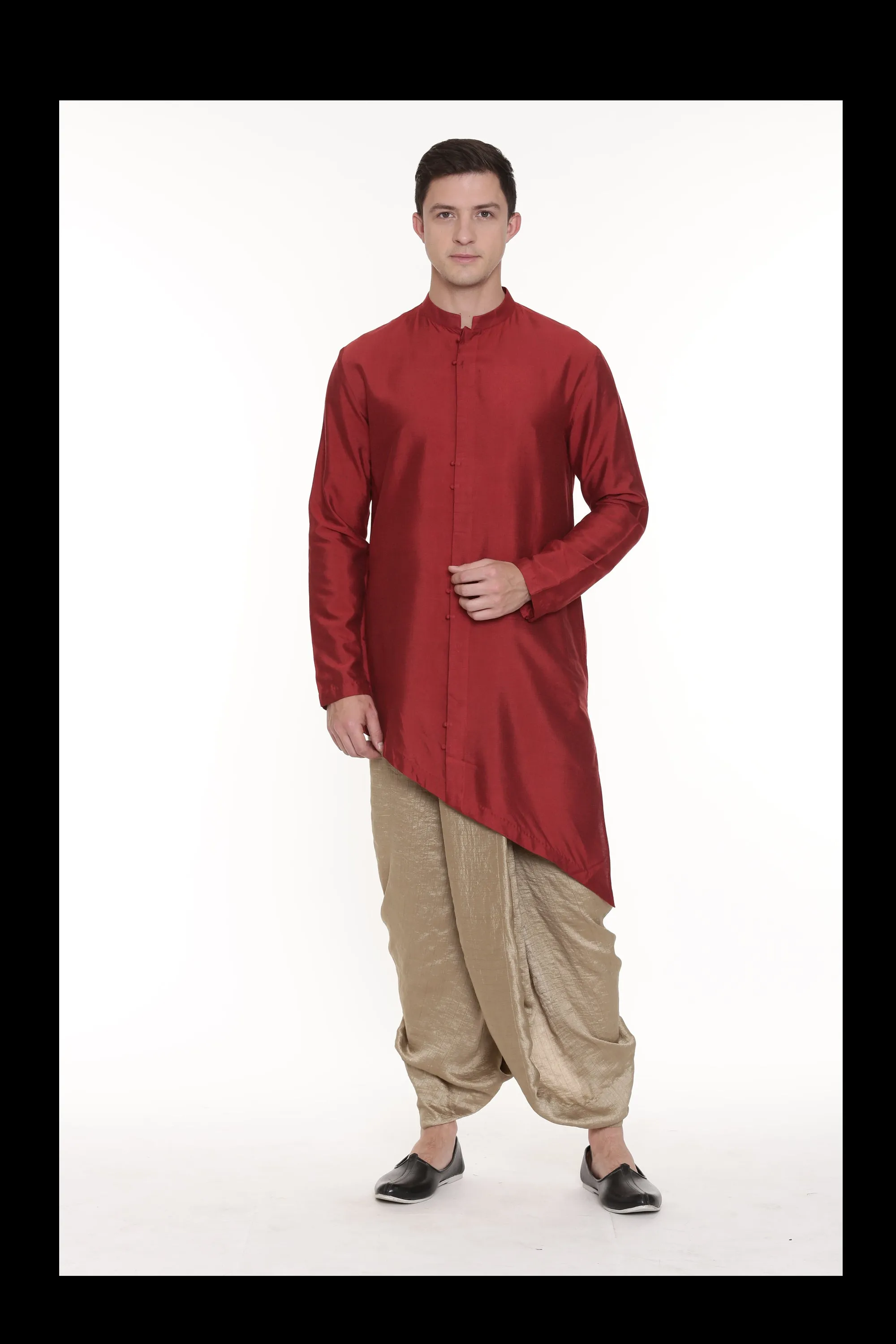 Designer Dhoti Pants in Gold Slub Silk - MMDHOTI010