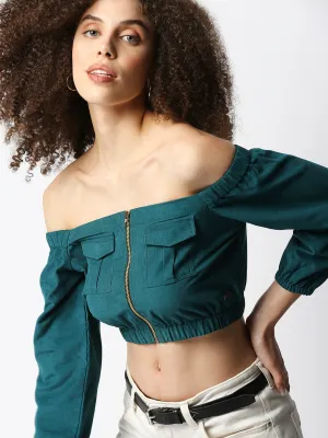 Disrupt Women's Green Corduroy Off-Shoulder Top