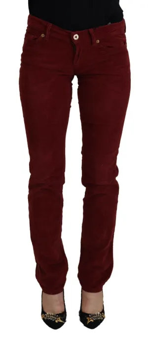 Dolce & Gabbana Maroon Corduroy Slim Fit Women Casual Pants