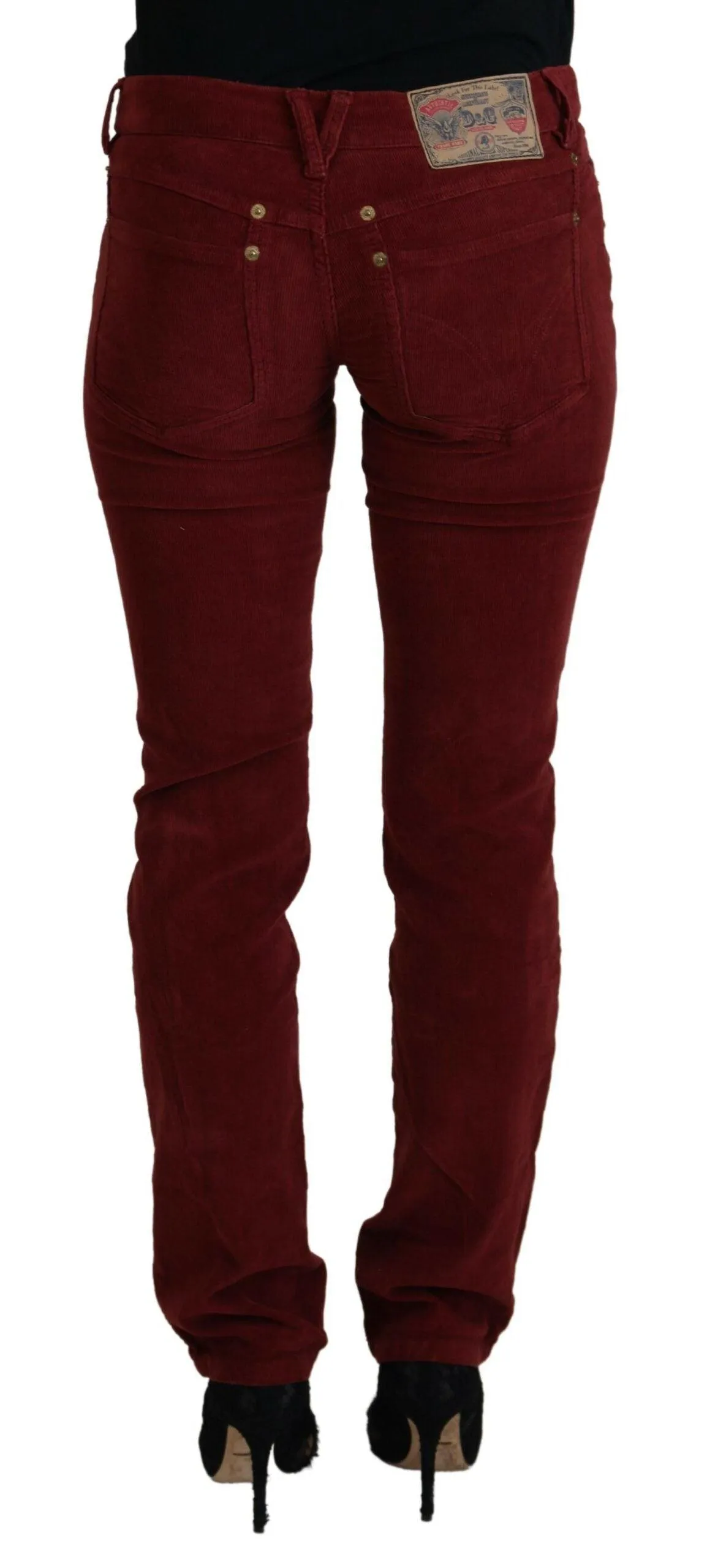 Dolce & Gabbana Maroon Corduroy Slim Fit Women Casual Pants