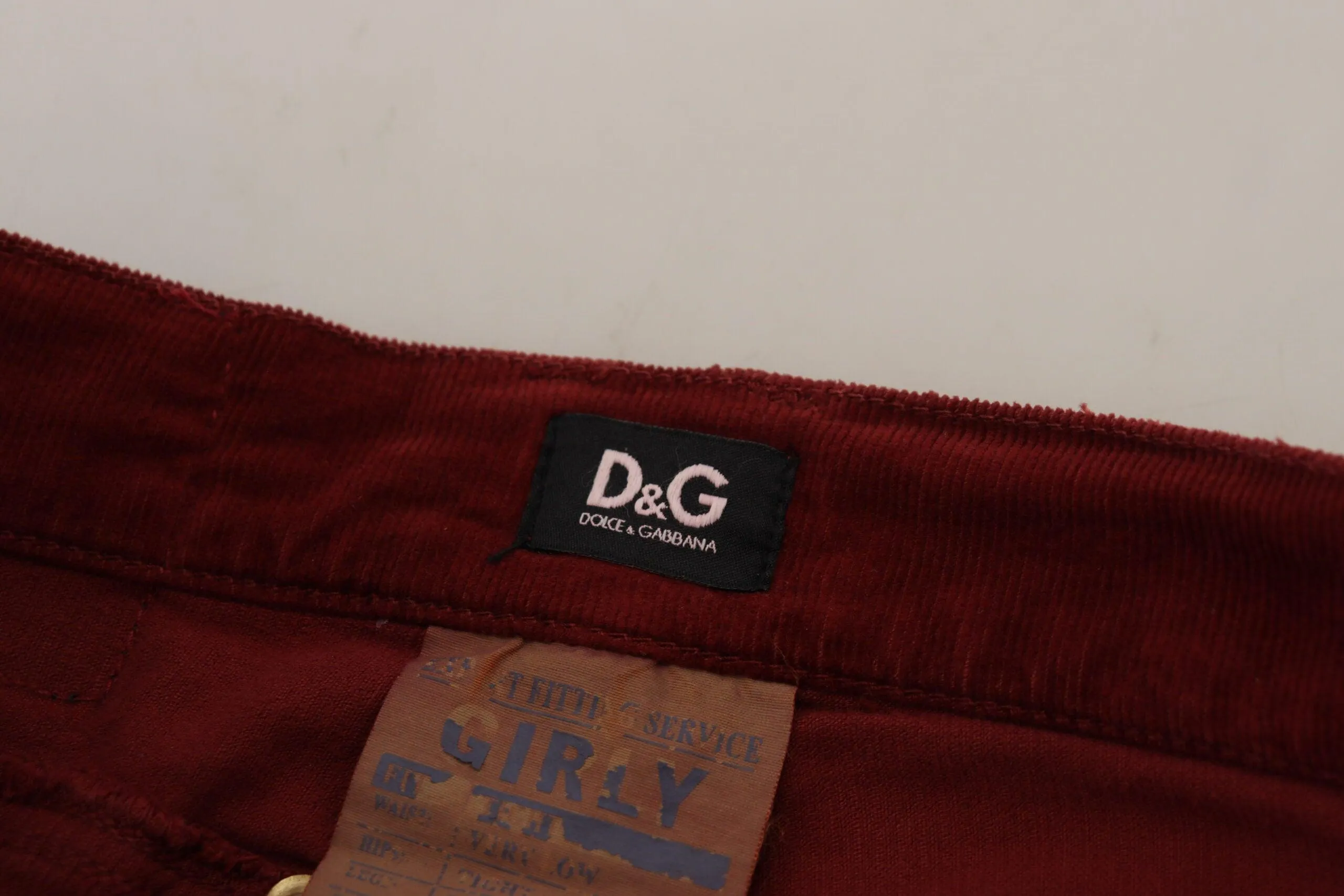 Dolce & Gabbana Maroon Corduroy Slim Fit Women Casual Pants