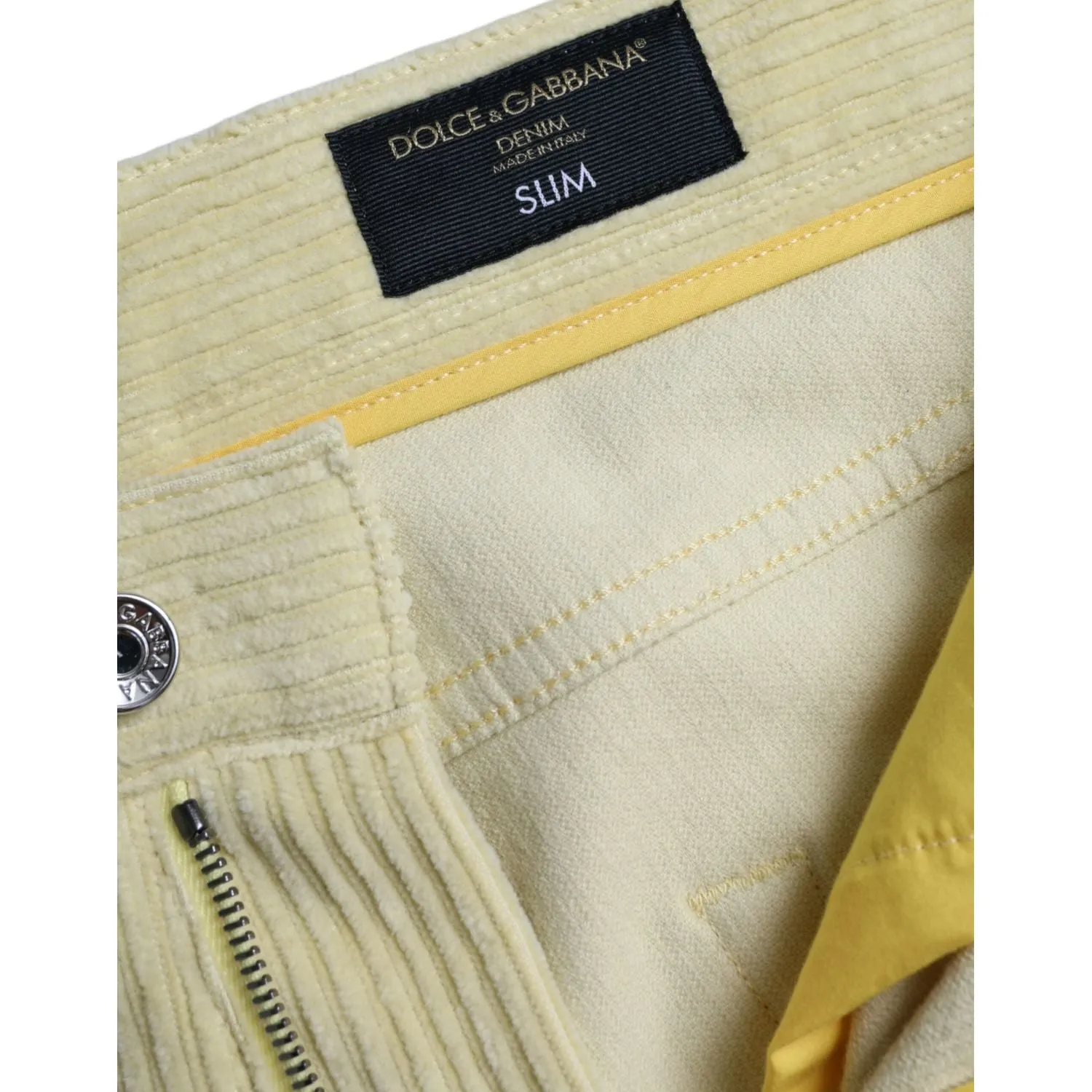 Dolce & Gabbana Yellow Corduroy Logo Plaque Skinny Denim Jeans