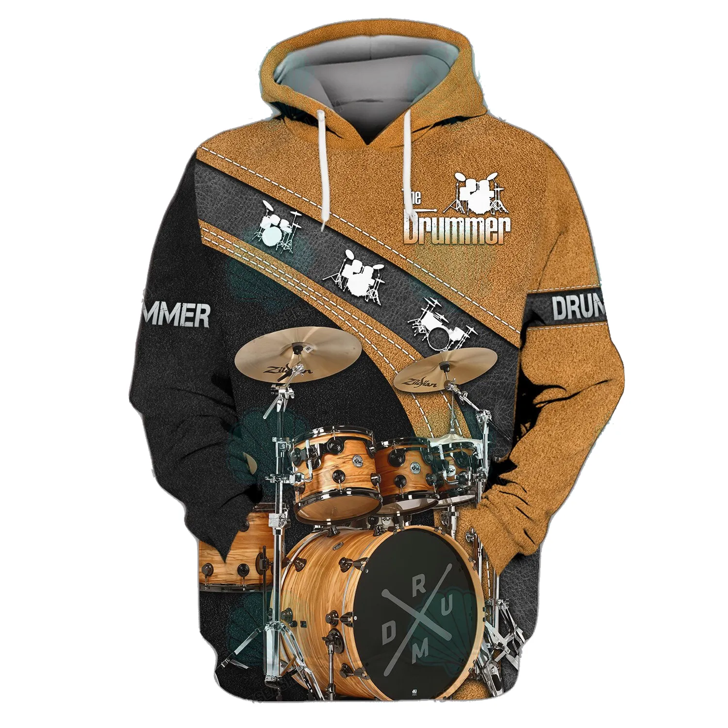 Drummer Shirt Yellow Drums Personalized Name 3D Sweatshirt Zipper Hoodie