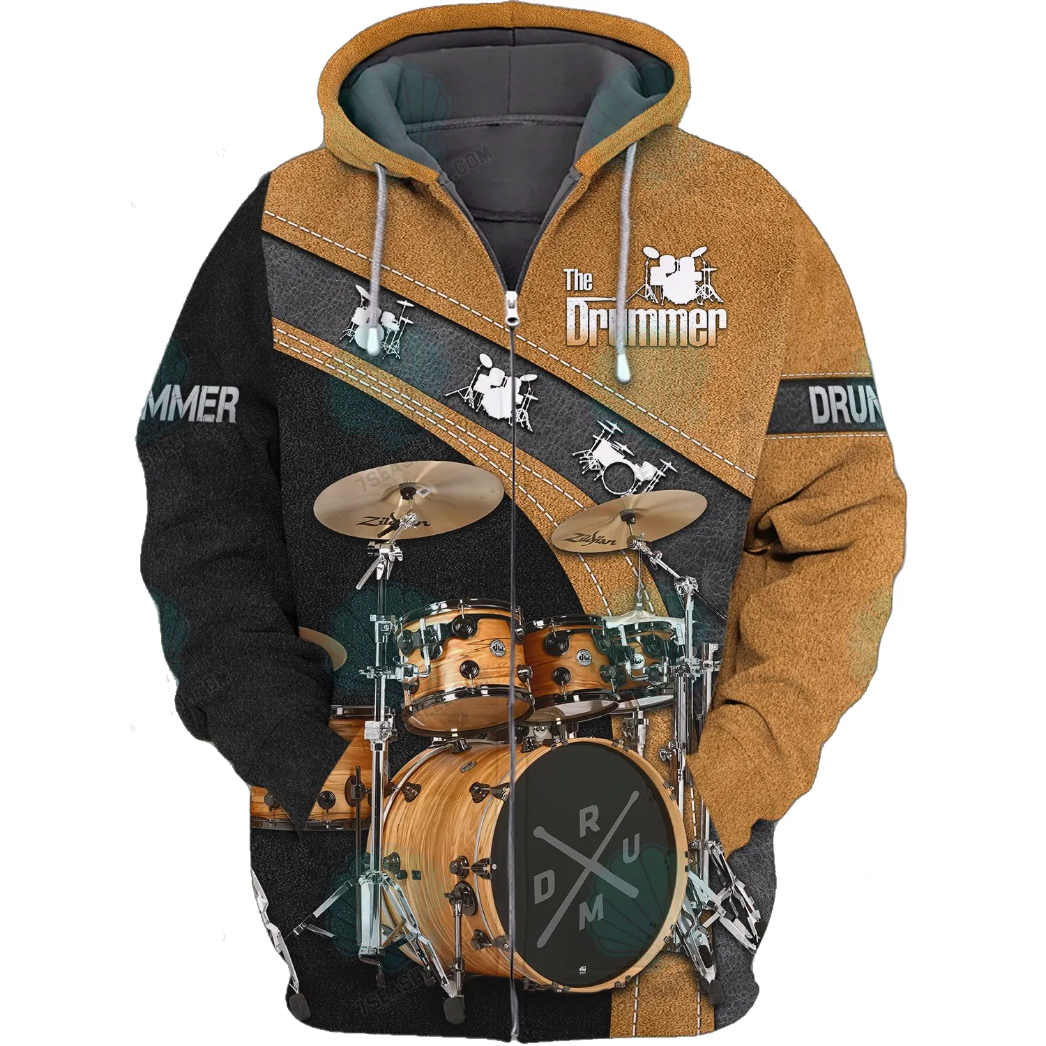 Drummer Shirt Yellow Drums Personalized Name 3D Sweatshirt Zipper Hoodie