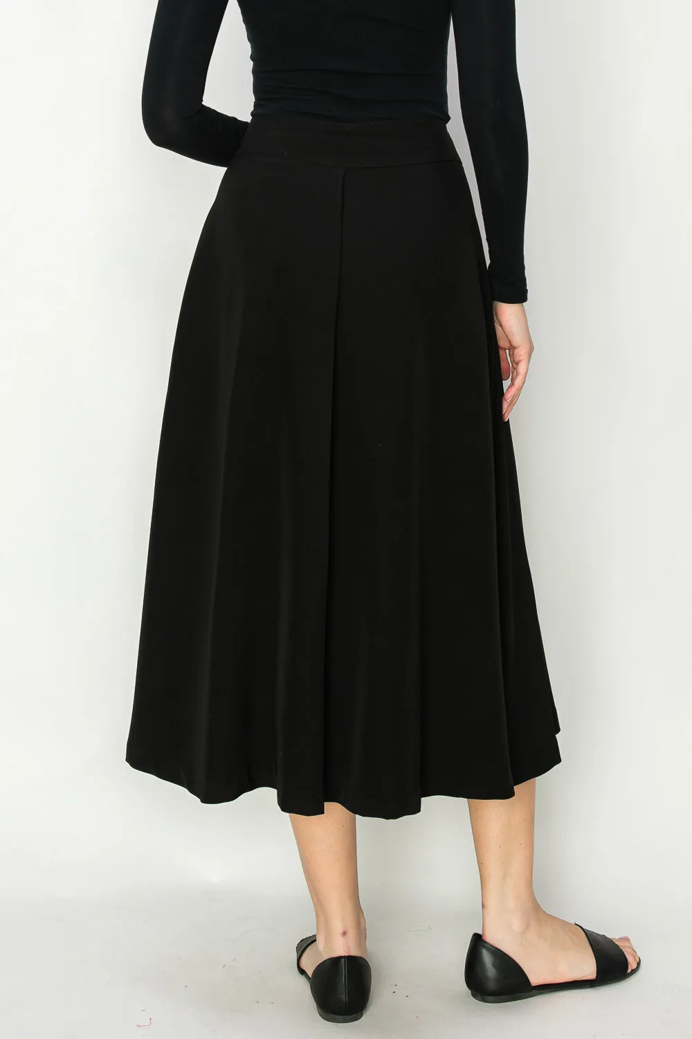 Emma Single Center Pleat Flowing A-line Midi Skirt