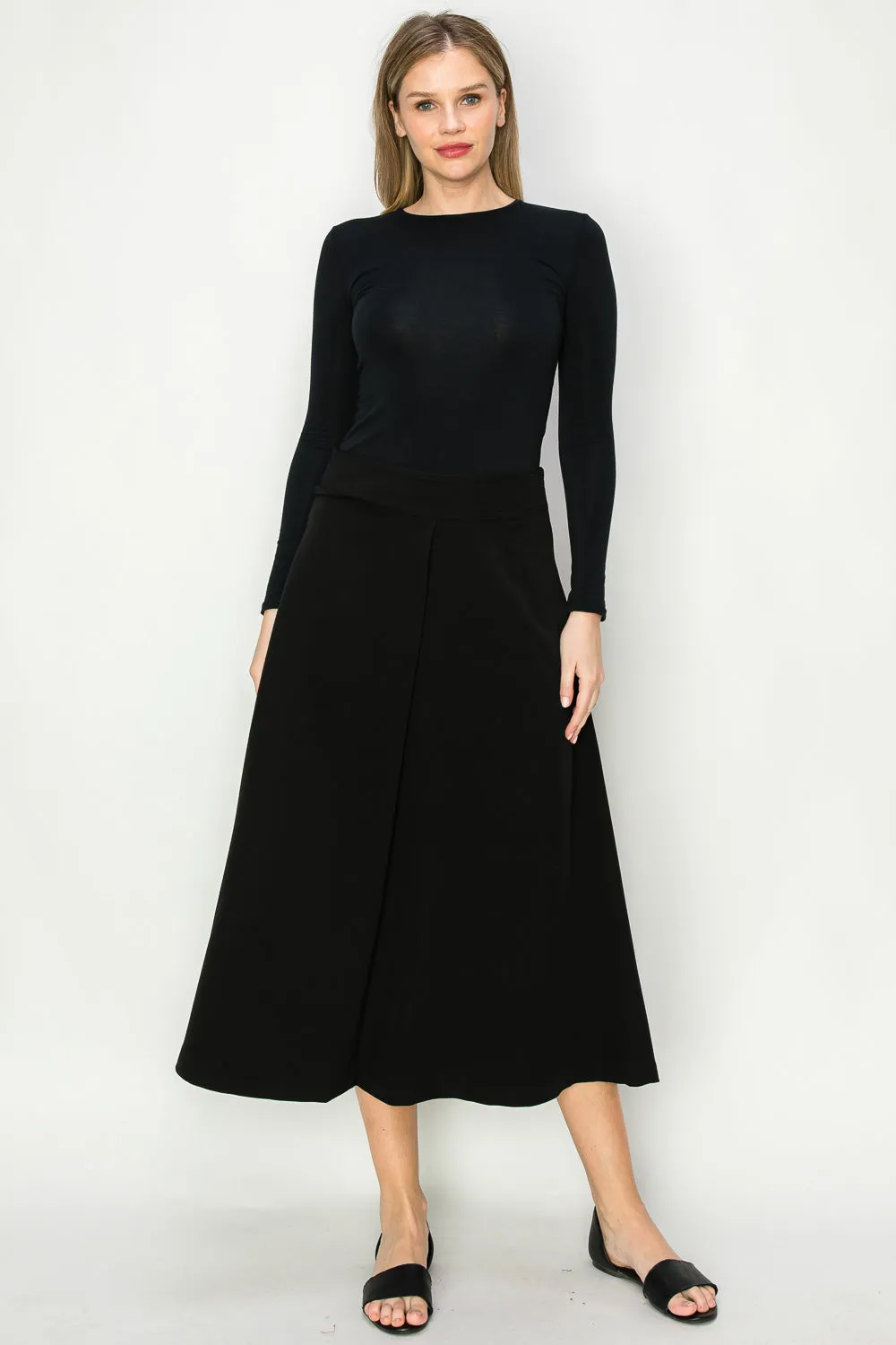 Emma Single Center Pleat Flowing A-line Midi Skirt