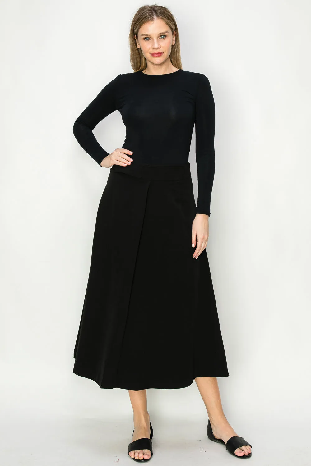 Emma Single Center Pleat Flowing A-line Midi Skirt