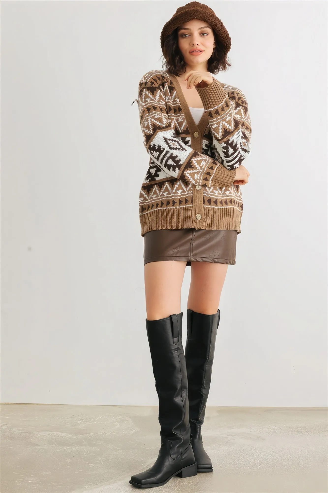 Fair Isle Knit Button-up Long Sleeve Cardigan Sweater