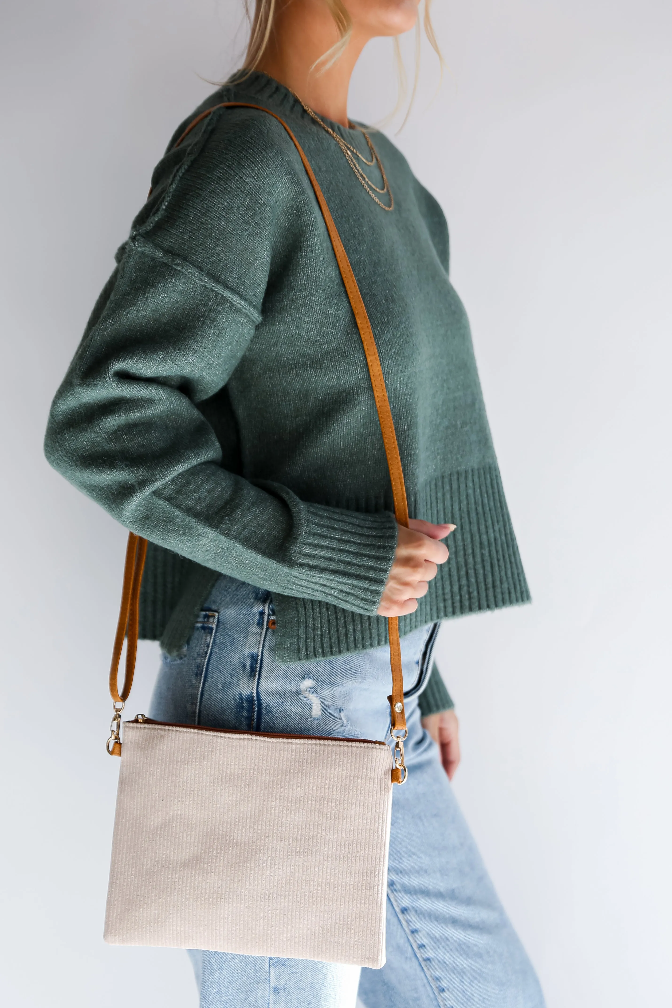 FINAL SALE - Unbelievably Cute Beige Corduroy Crossbody Bag