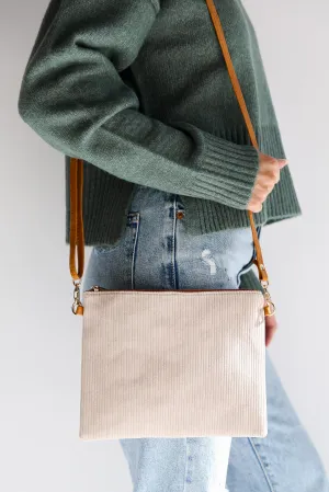 FINAL SALE - Unbelievably Cute Beige Corduroy Crossbody Bag