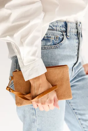 FINAL SALE - Unbelievably Cute Camel Corduroy Wristlet