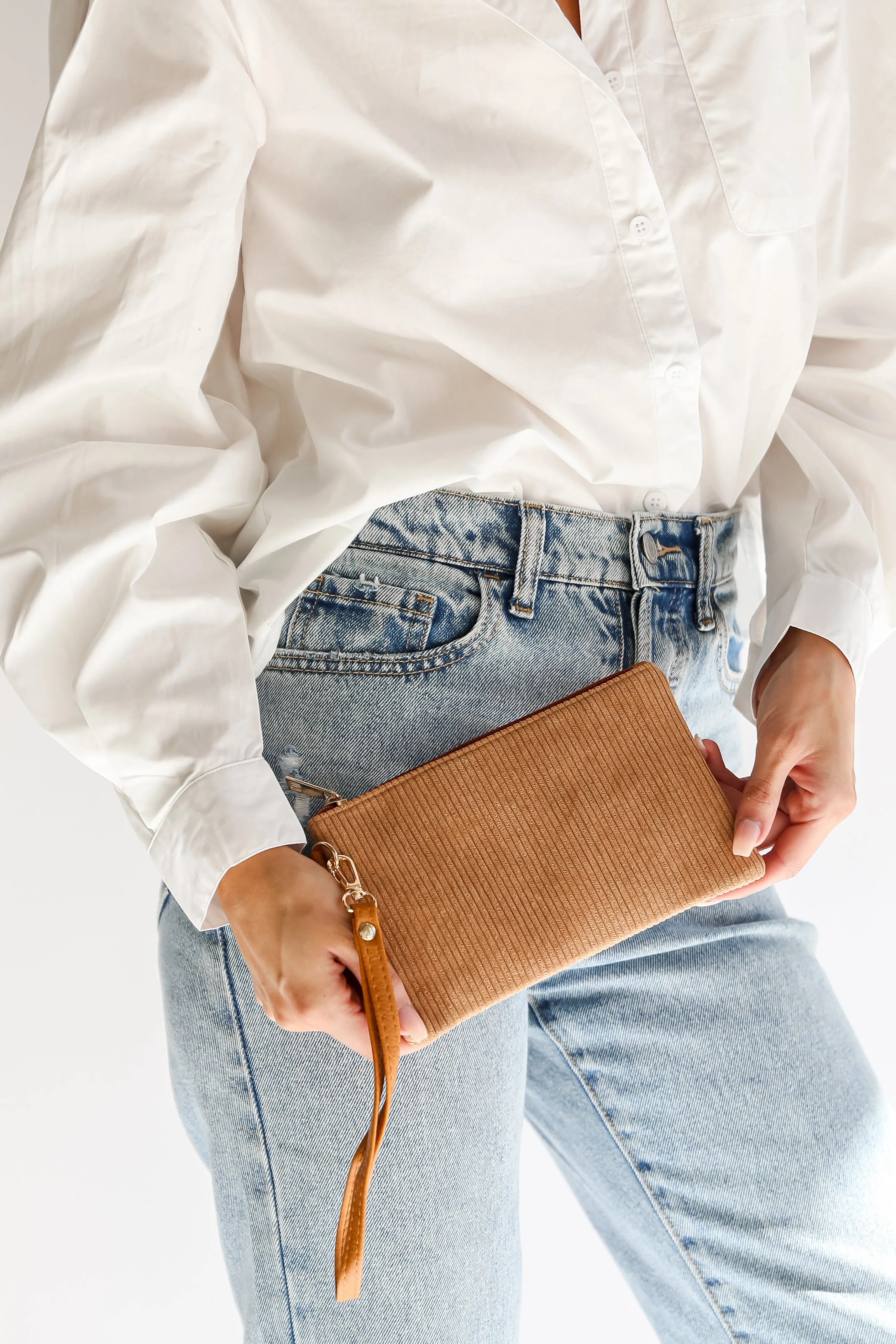 FINAL SALE - Unbelievably Cute Camel Corduroy Wristlet