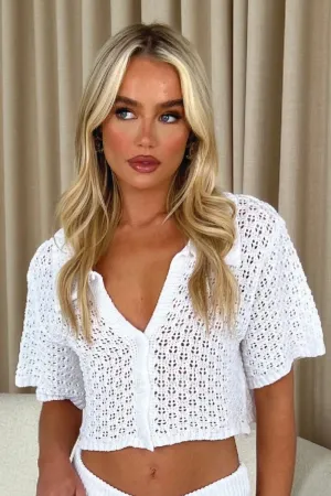 Freya white crochet cropped cardigan