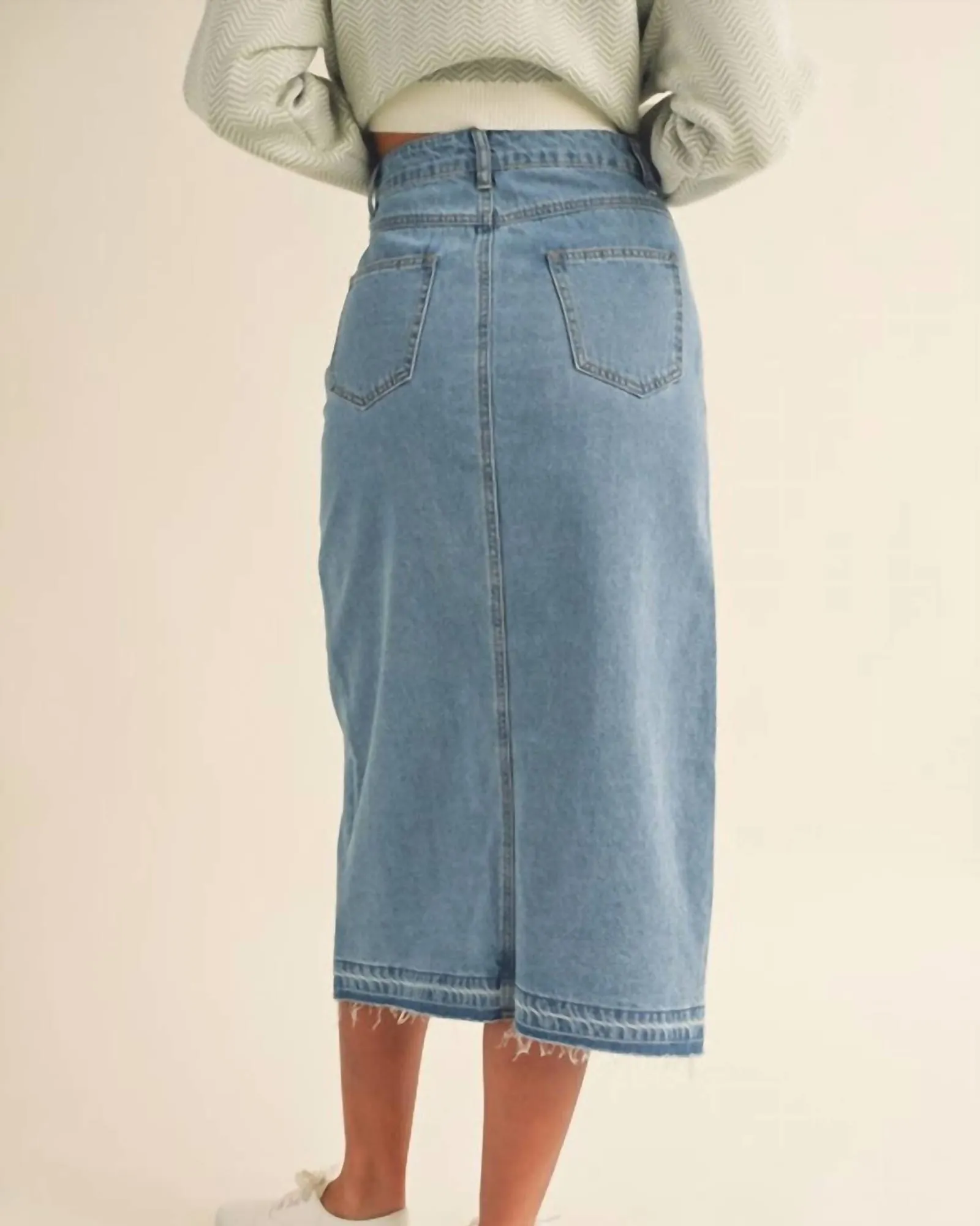 Front Slit Midi Denim Skirt in Blue | Blue