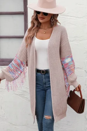 Funfetti Colorful Fringe Long Cardigan Sweater - Multi Dark Apricot