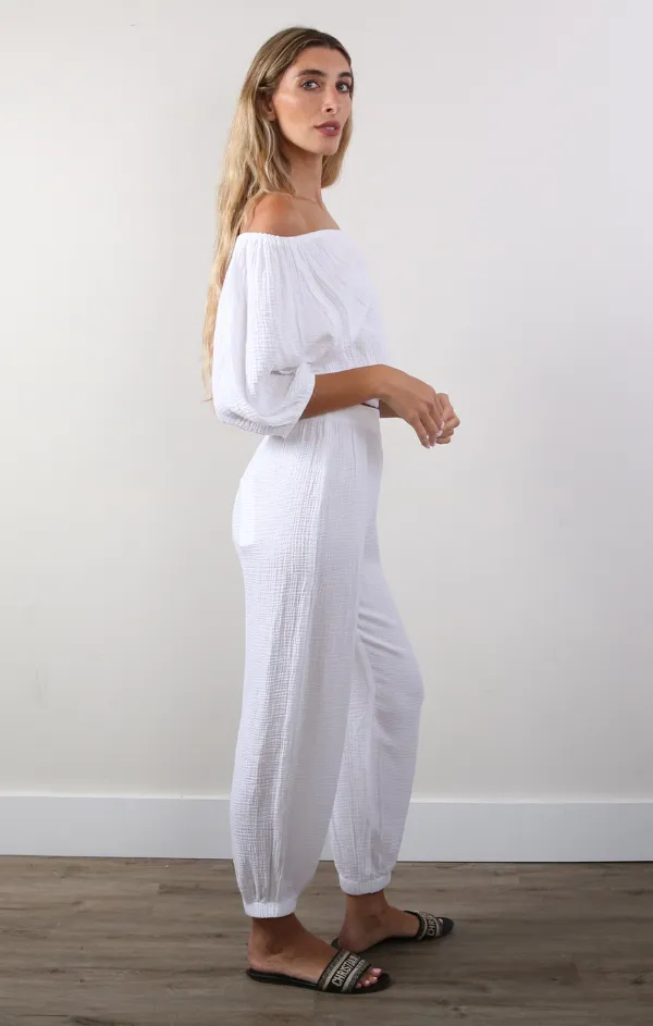 Gauze Beach Pants w Gathered Ankle