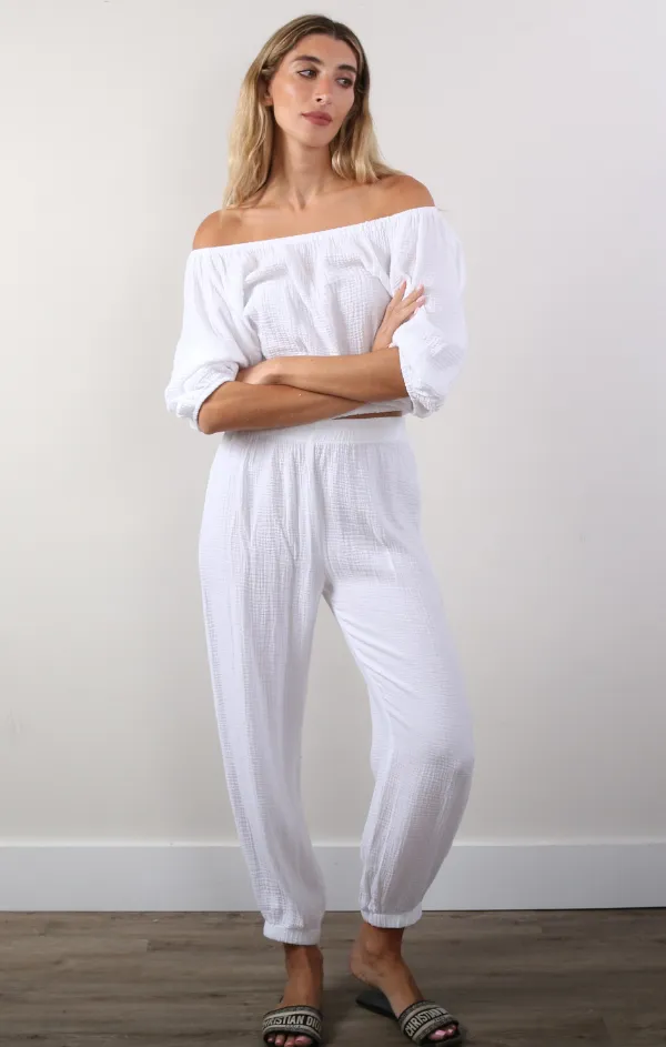 Gauze Beach Pants w Gathered Ankle