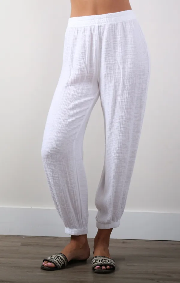 Gauze Beach Pants w Gathered Ankle