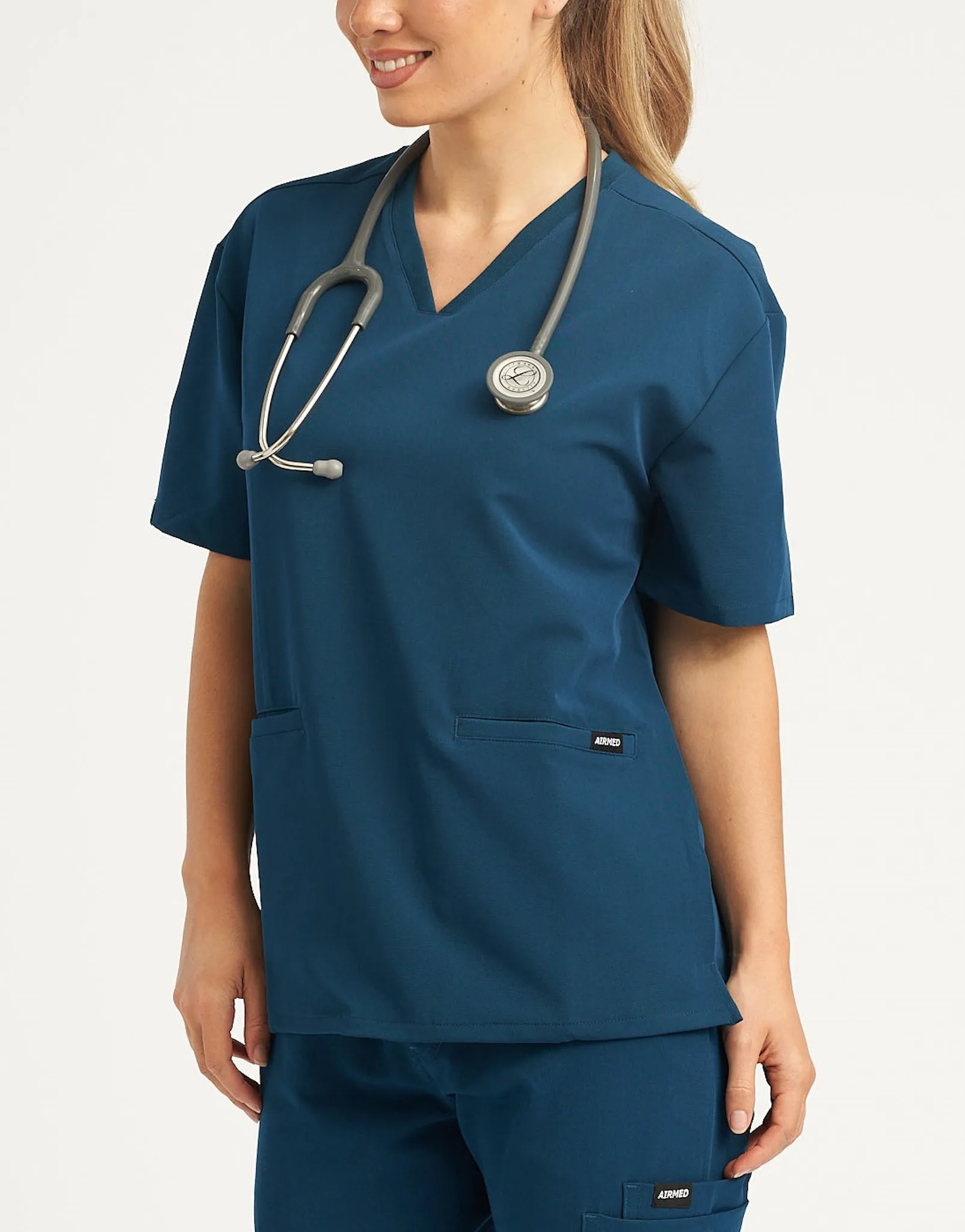 Gibraltar Blue V Neck Top and Multi-Pocket Scrub Pants Set