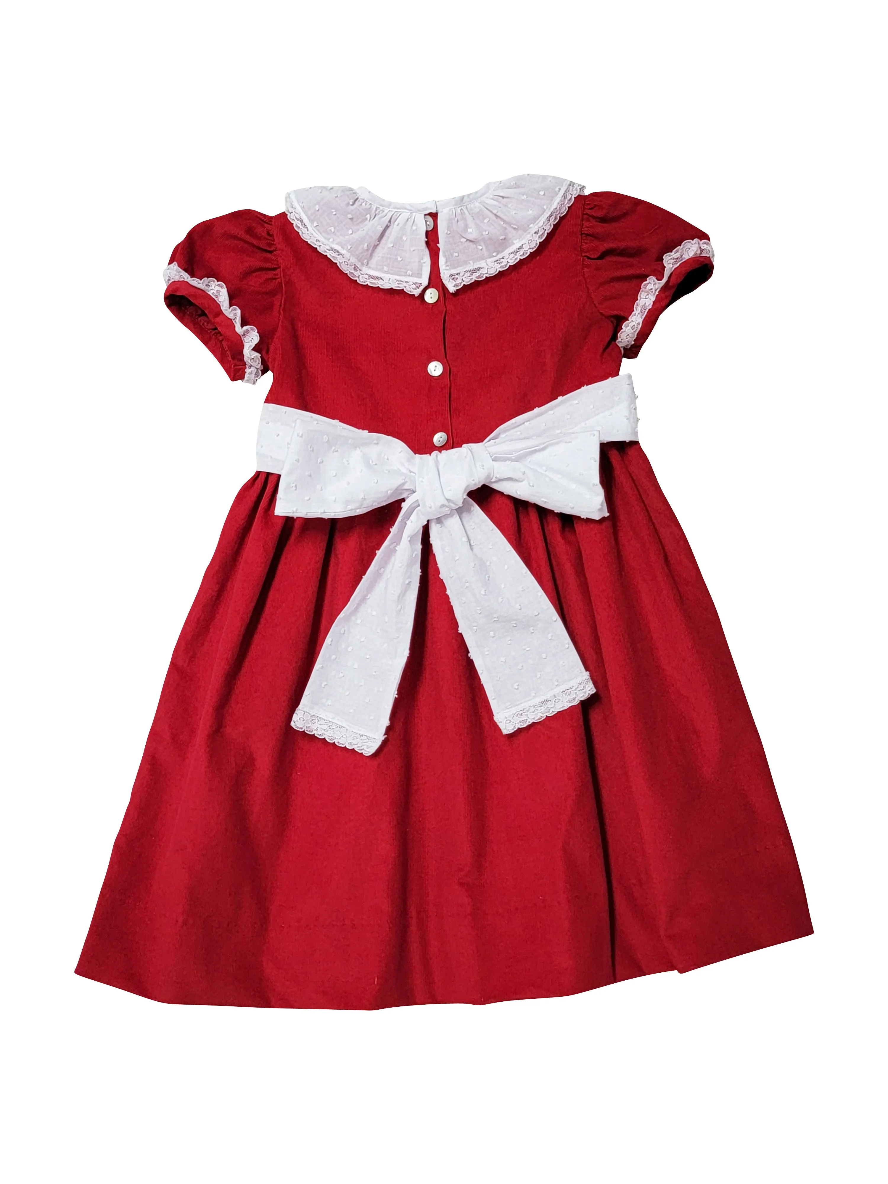 Girl's Red Corduroy Classic Ruffle Christmas Dress