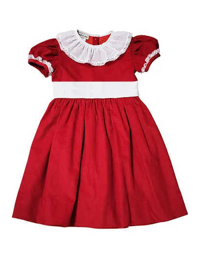 Girl's Red Corduroy Classic Ruffle Christmas Dress