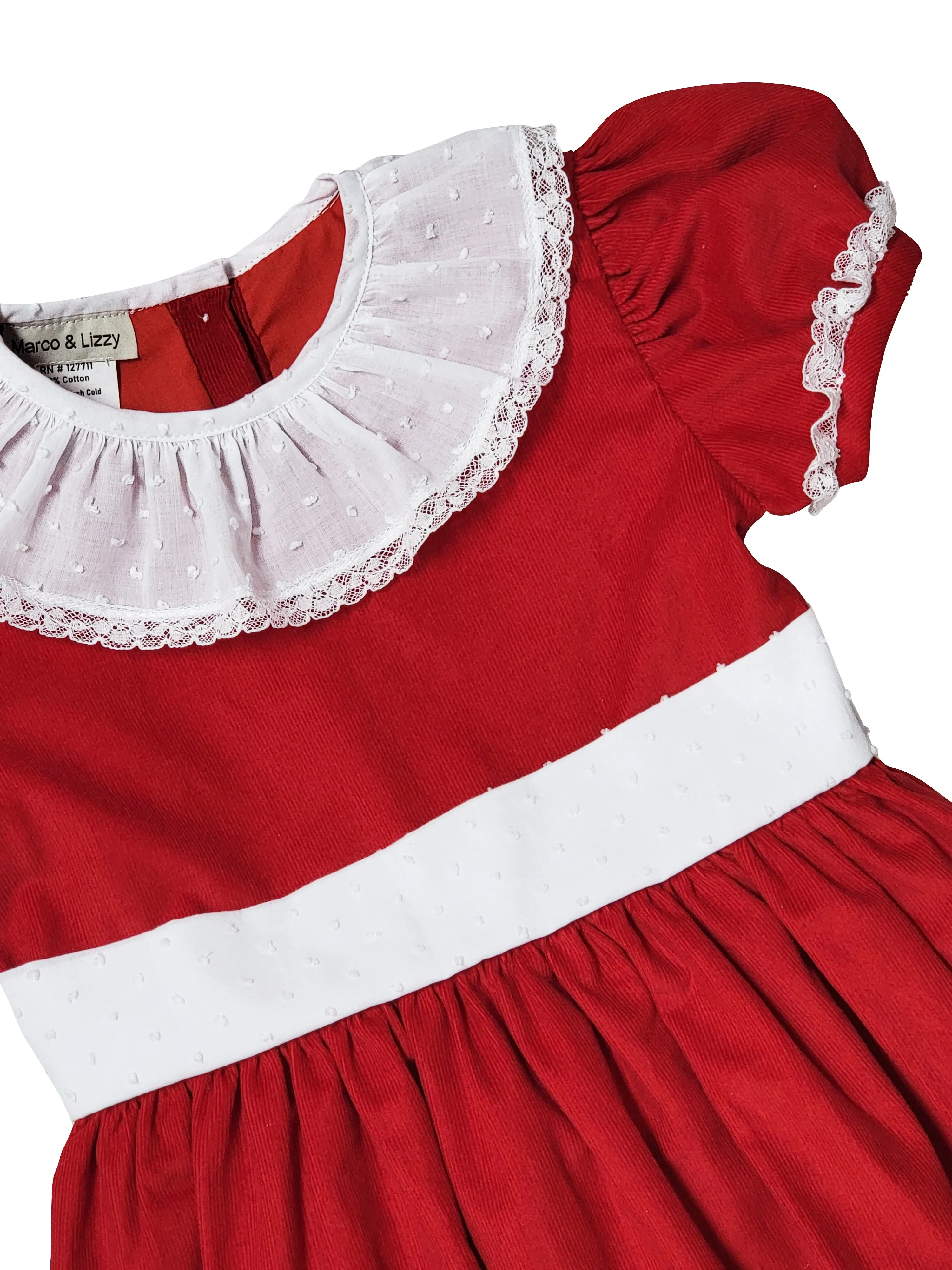 Girl's Red Corduroy Classic Ruffle Christmas Dress