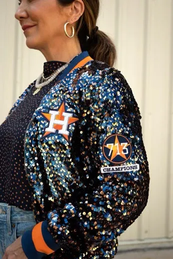 GLEAUX GIRL™ ORIGINAL GAMEDAY™ SEQUIN JACKET  - Navy   Orange