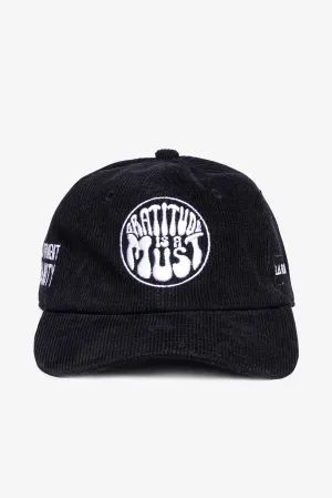 GRATITUDE CORDUROY HAT BLACK