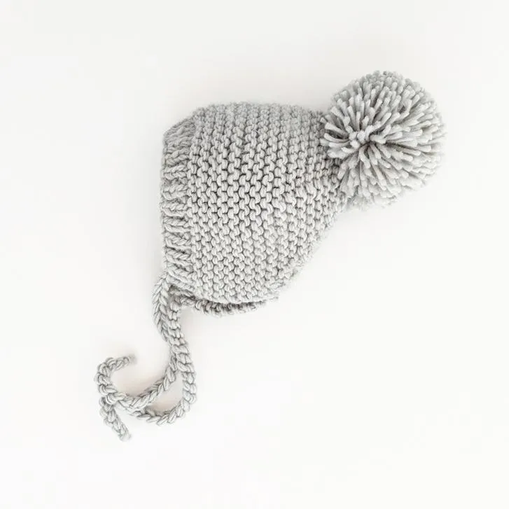 Ice Grey Garter Stitch Knit Bonnet for Babies and Toddlers