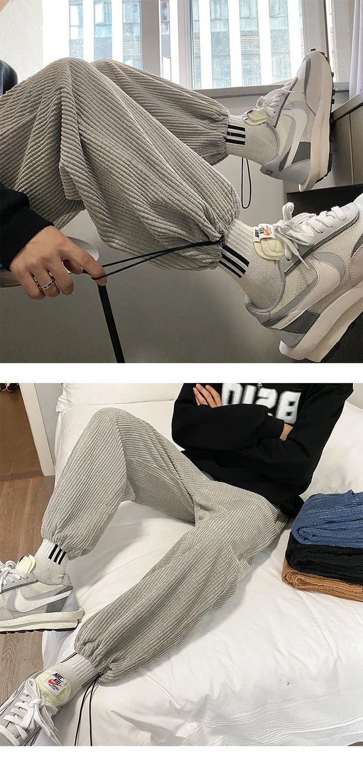 Jinquedai Winter Corduroy Warm Pants Black Thick Trousers Male Baggy Casual Grey Home Pants Plus Velvet Korean Streetwear Hip Hop