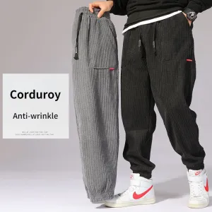 Jinquedai Winter Corduroy Warm Pants Black Thick Trousers Male Baggy Casual Grey Home Pants Plus Velvet Korean Streetwear Hip Hop