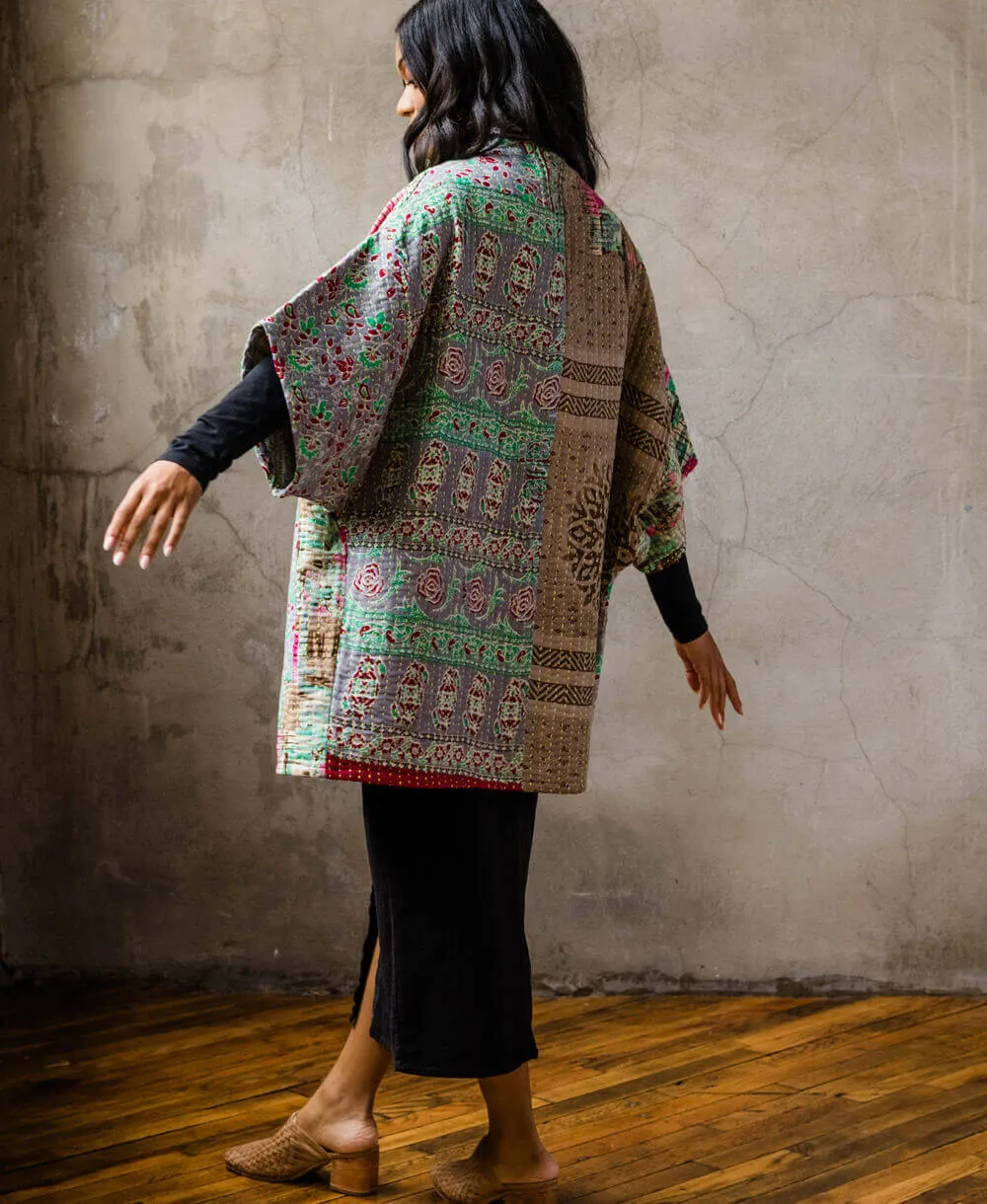 Kantha Cocoon Quilted Jacket - No. 230701 - Small