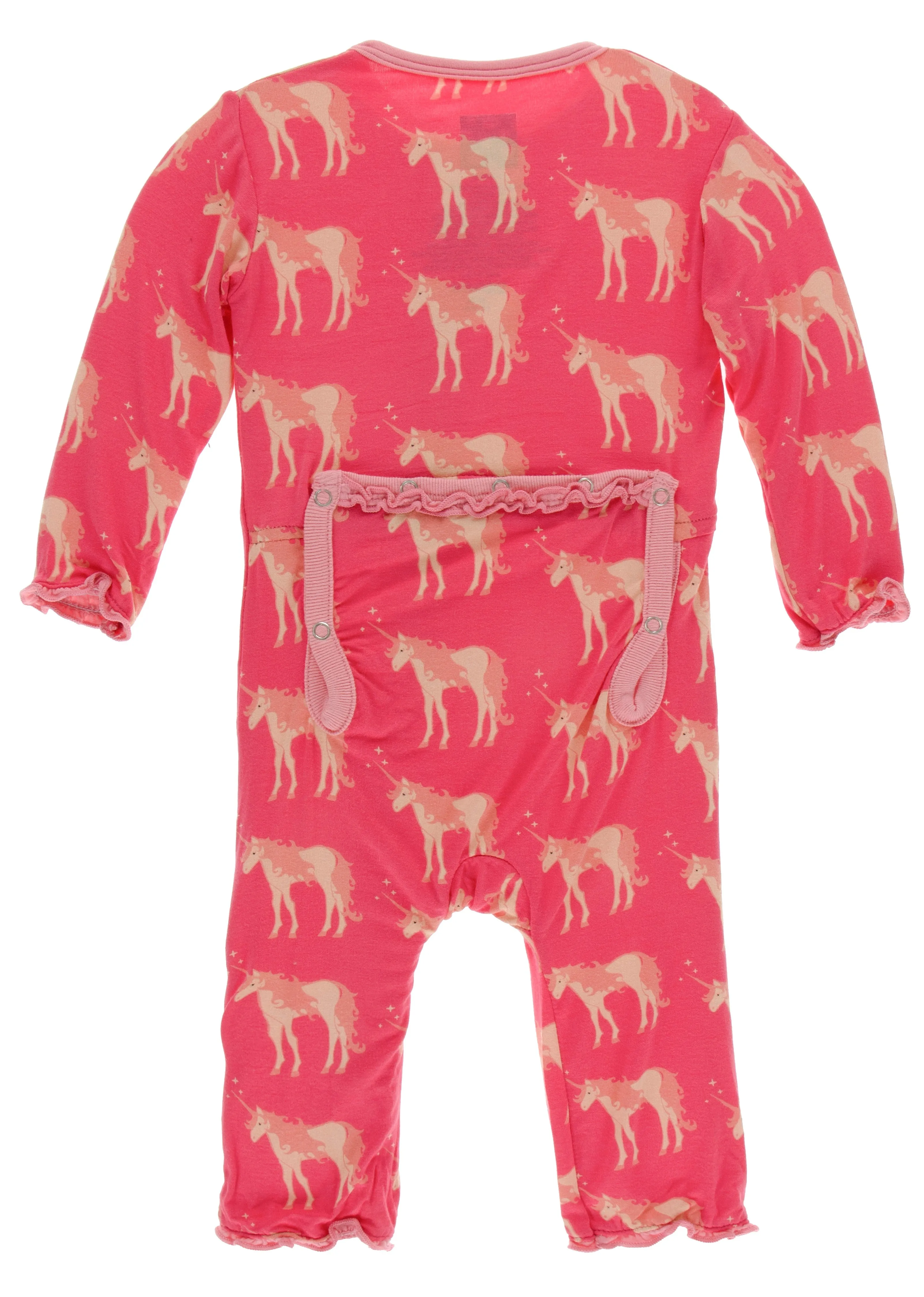 KicKee Pants Red Ginger Unicorns Muffin Ruffle Coverall with Zipper