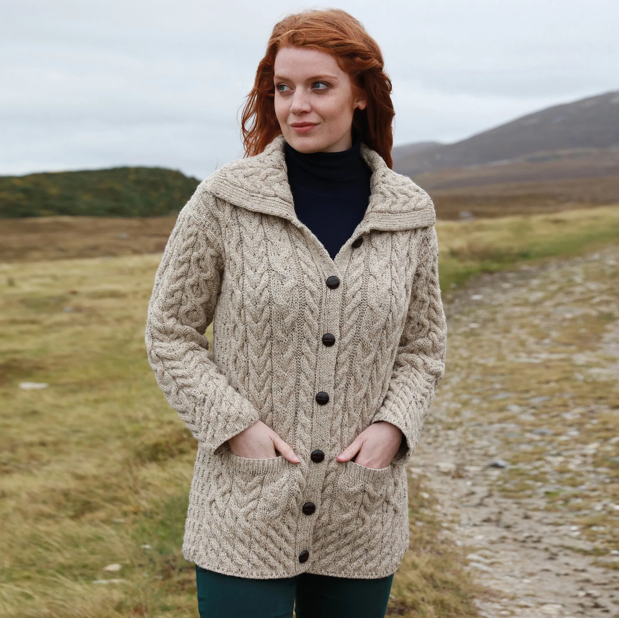 Ladies Aran Lumber Jacket Cardigan