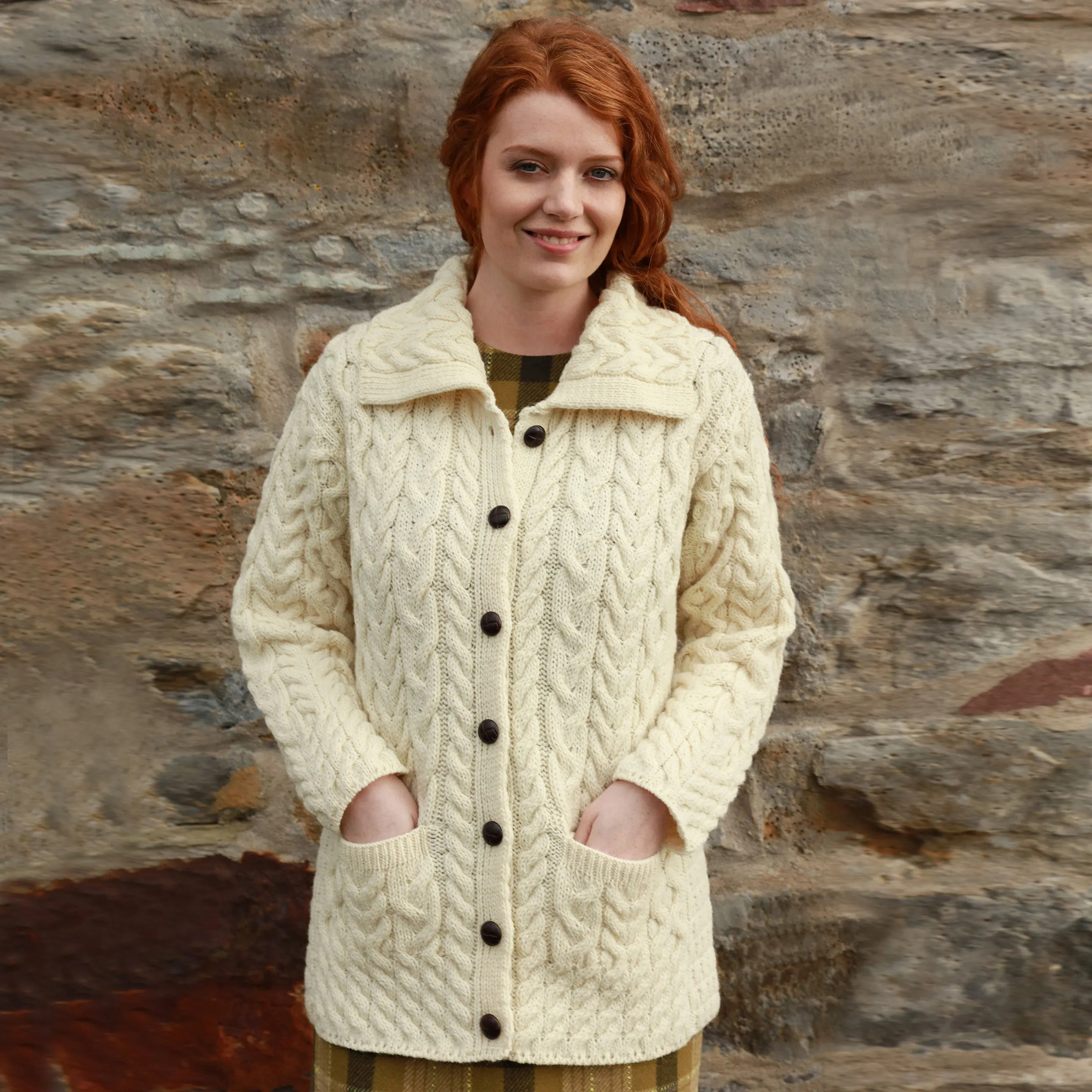 Ladies Aran Lumber Jacket Cardigan