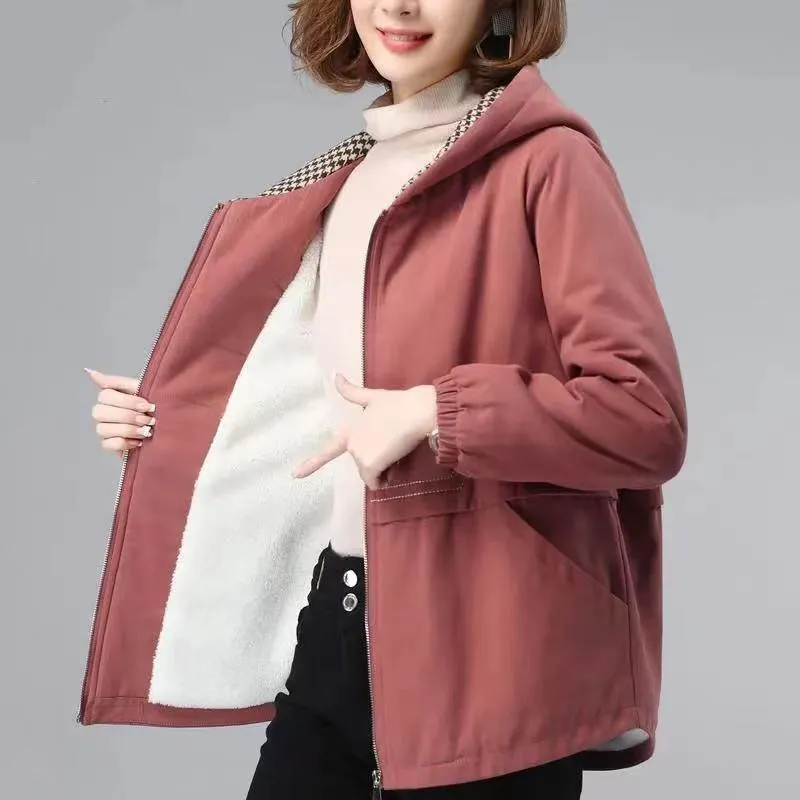 Lamb Plus Velvet Thigh-Length Loose Fit Sherpa Jacket