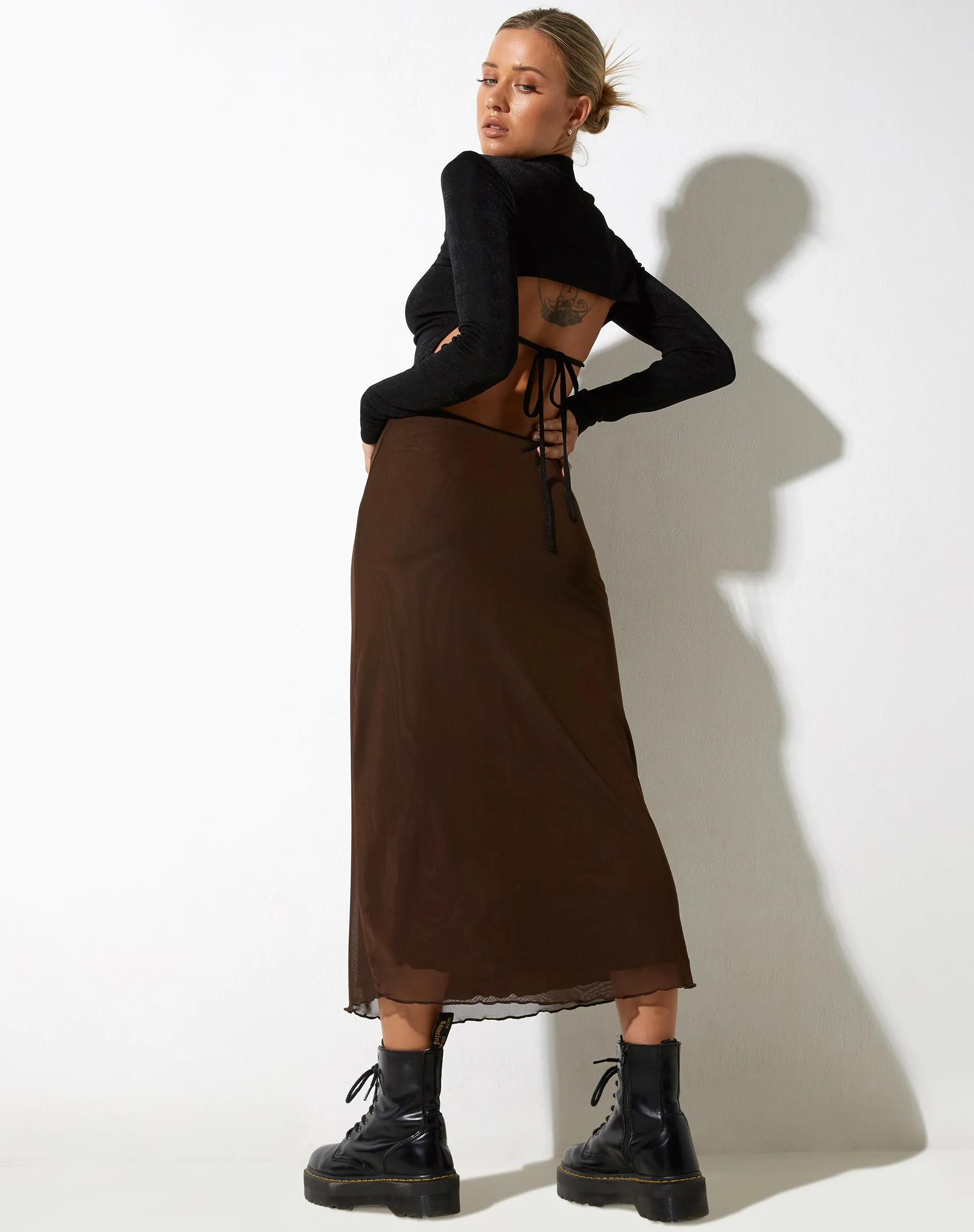 Lassie Midi Skirt in Mesh Brown