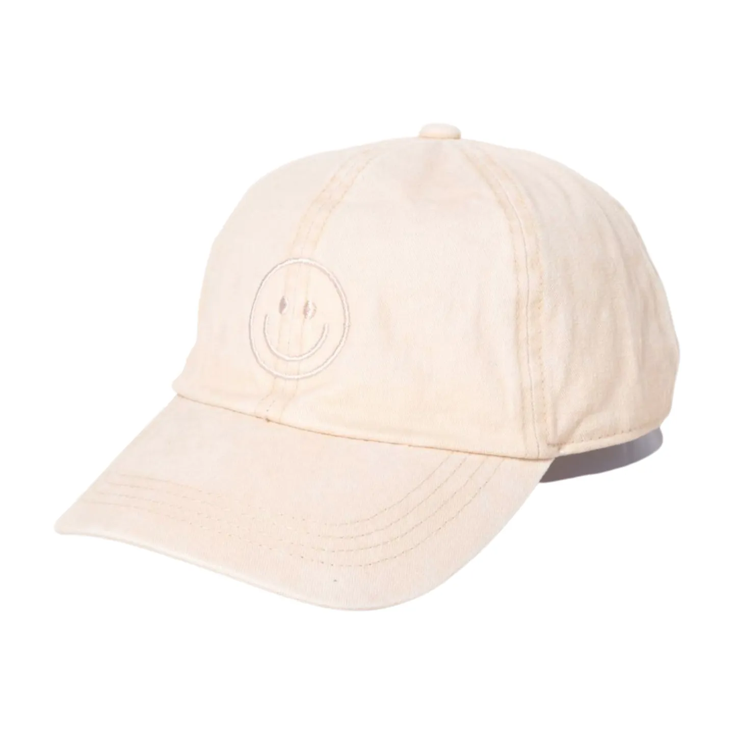 LCAP3004 - Tonal Smile Face Embroidered Washed Baseball Cap