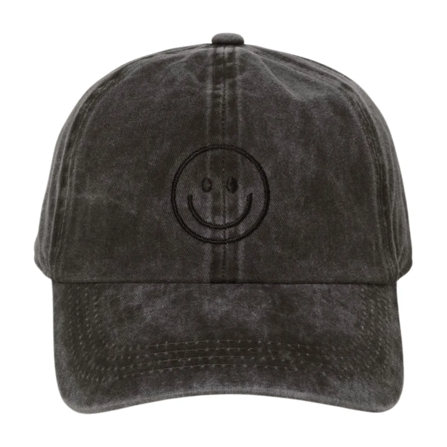 LCAP3004 - Tonal Smile Face Embroidered Washed Baseball Cap