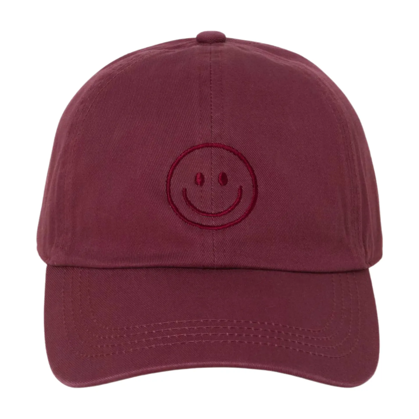 LCAP3004 - Tonal Smile Face Embroidered Washed Baseball Cap