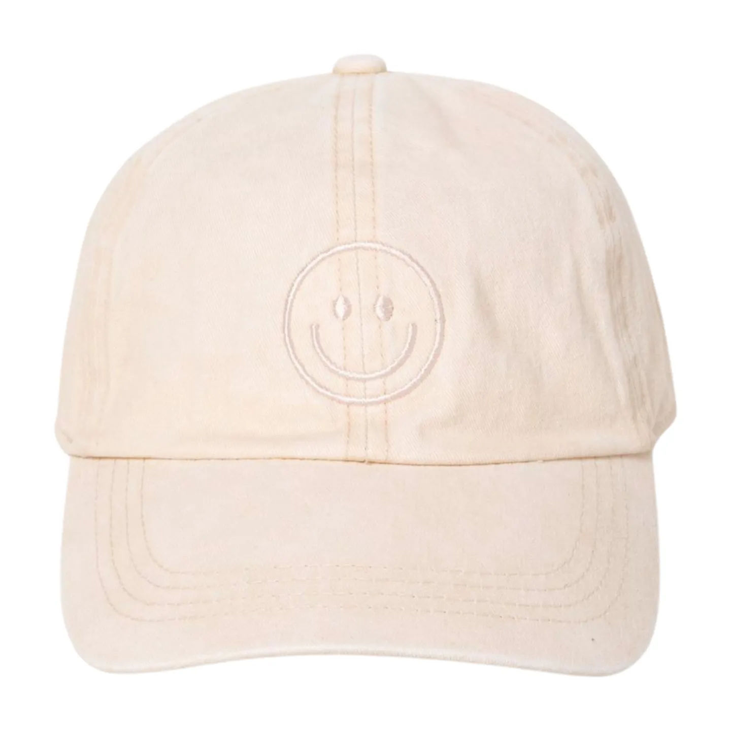 LCAP3004 - Tonal Smile Face Embroidered Washed Baseball Cap