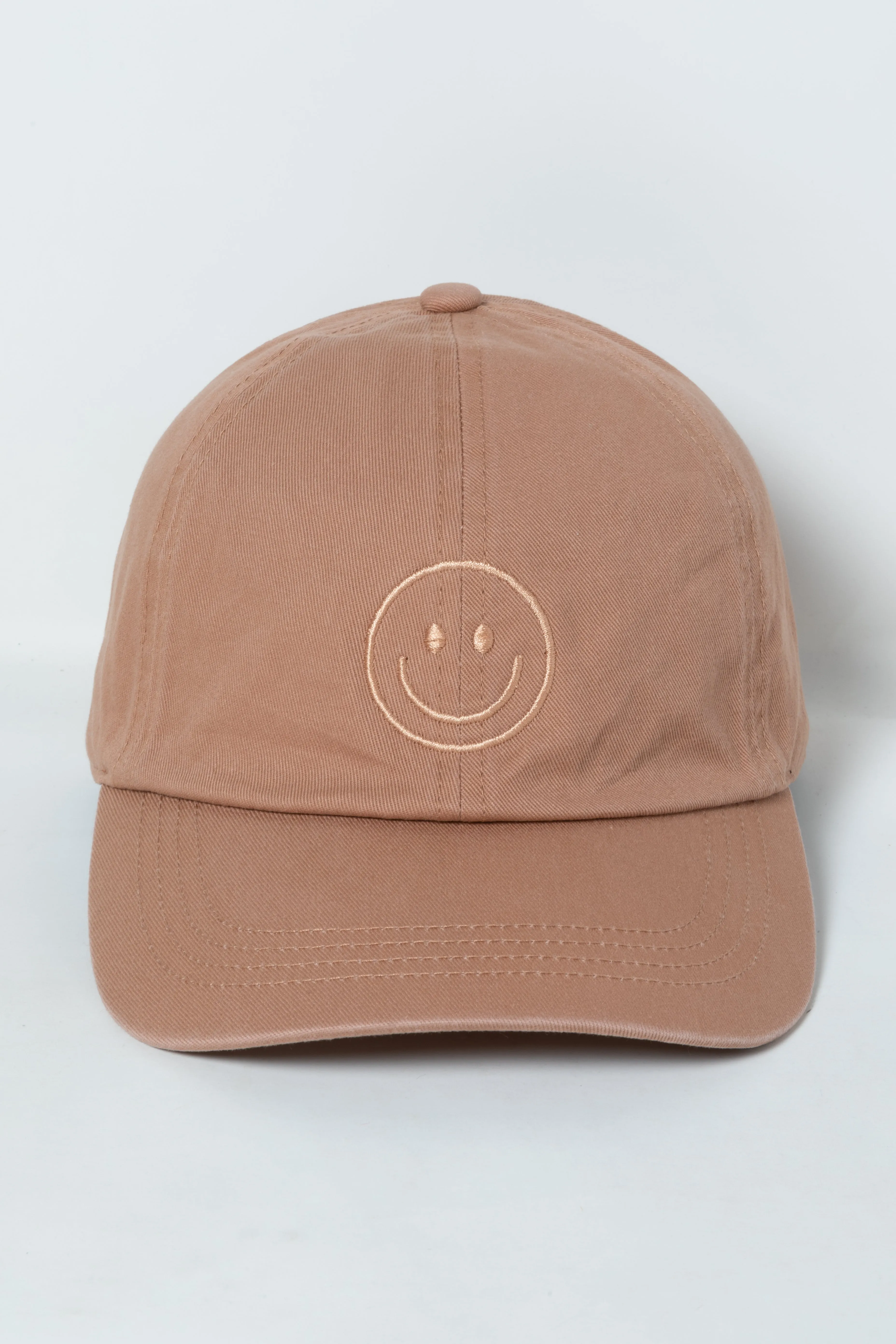 LCAP3004 - Tonal Smile Face Embroidered Washed Baseball Cap