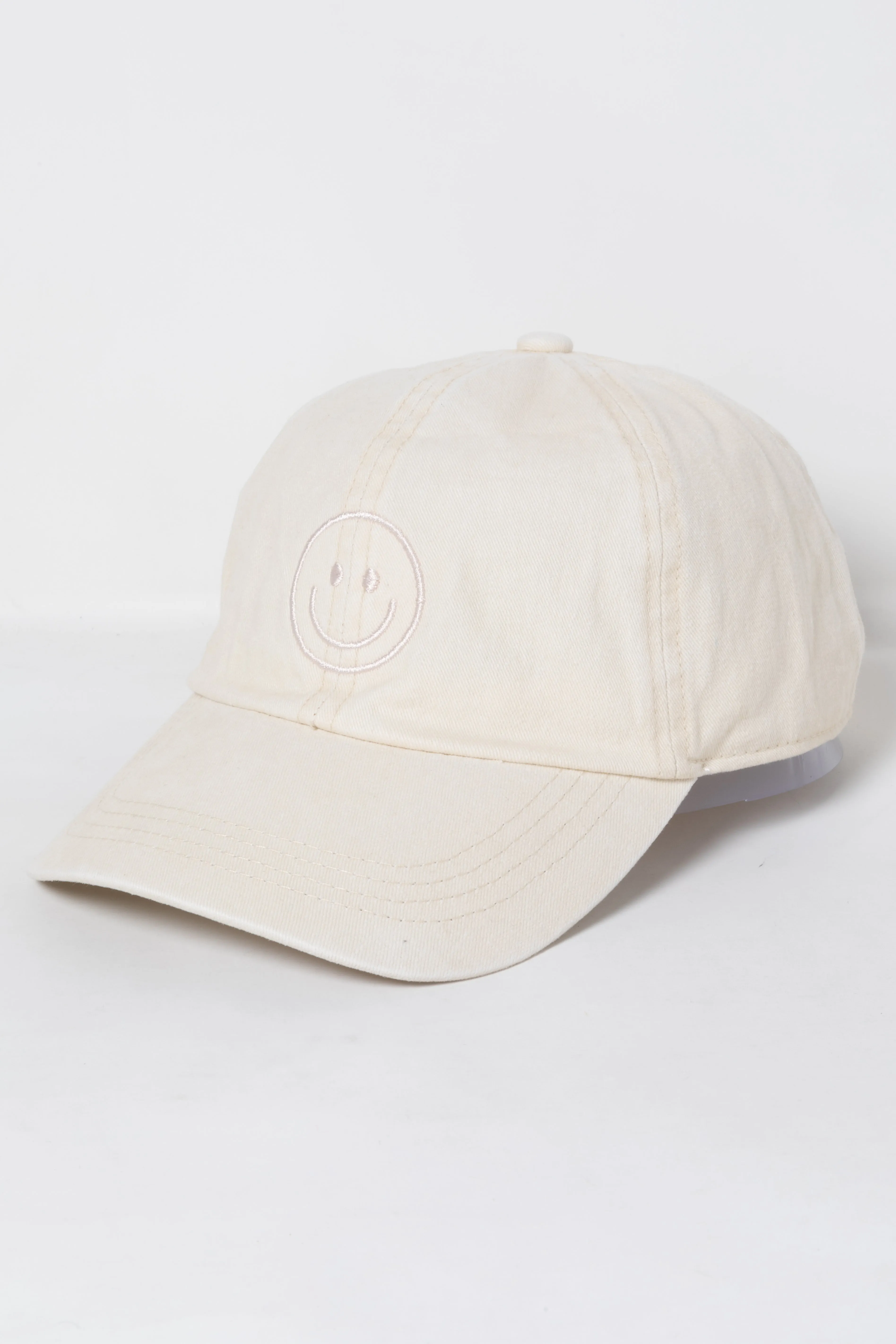 LCAP3004 - Tonal Smile Face Embroidered Washed Baseball Cap