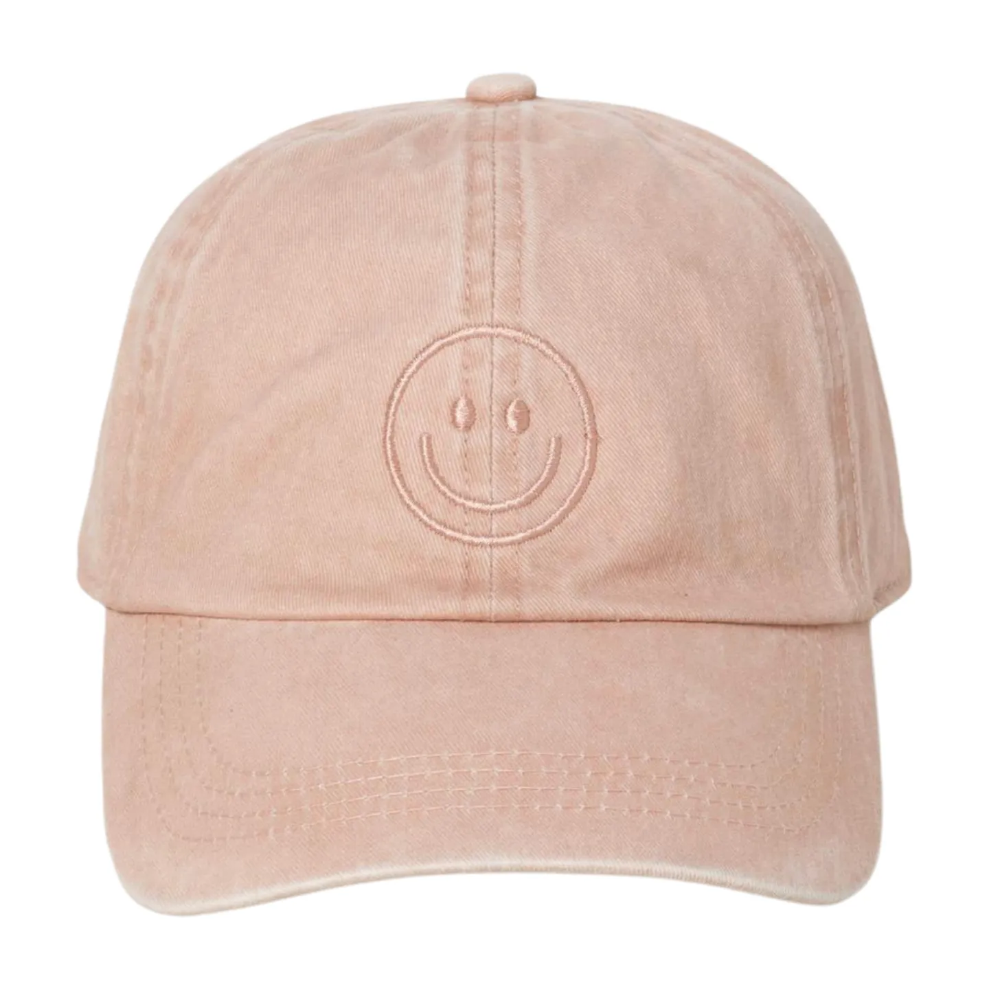 LCAP3004 - Tonal Smile Face Embroidered Washed Baseball Cap