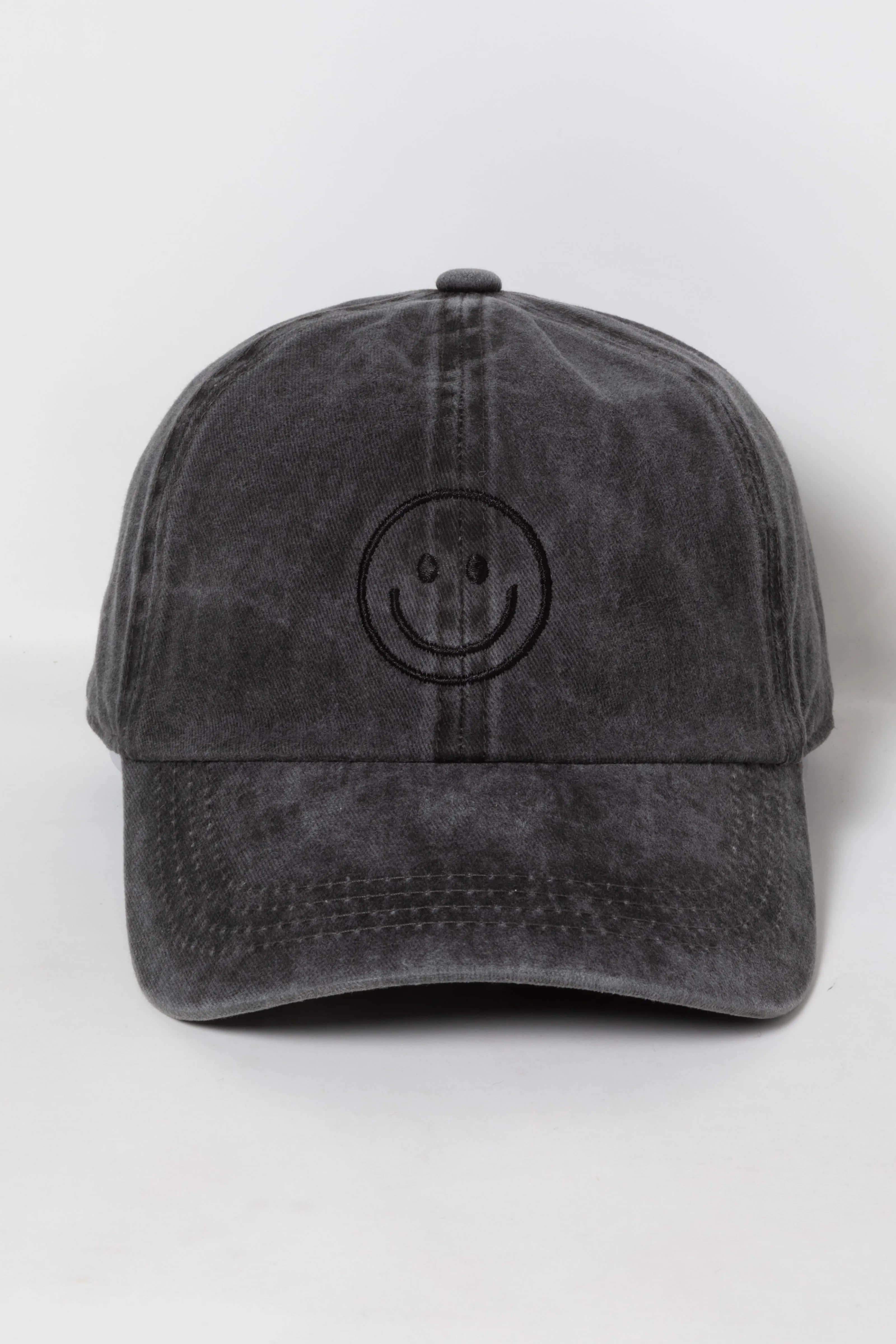 LCAP3004 - Tonal Smile Face Embroidered Washed Baseball Cap