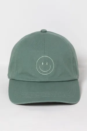 LCAP3004 - Tonal Smile Face Embroidered Washed Baseball Cap