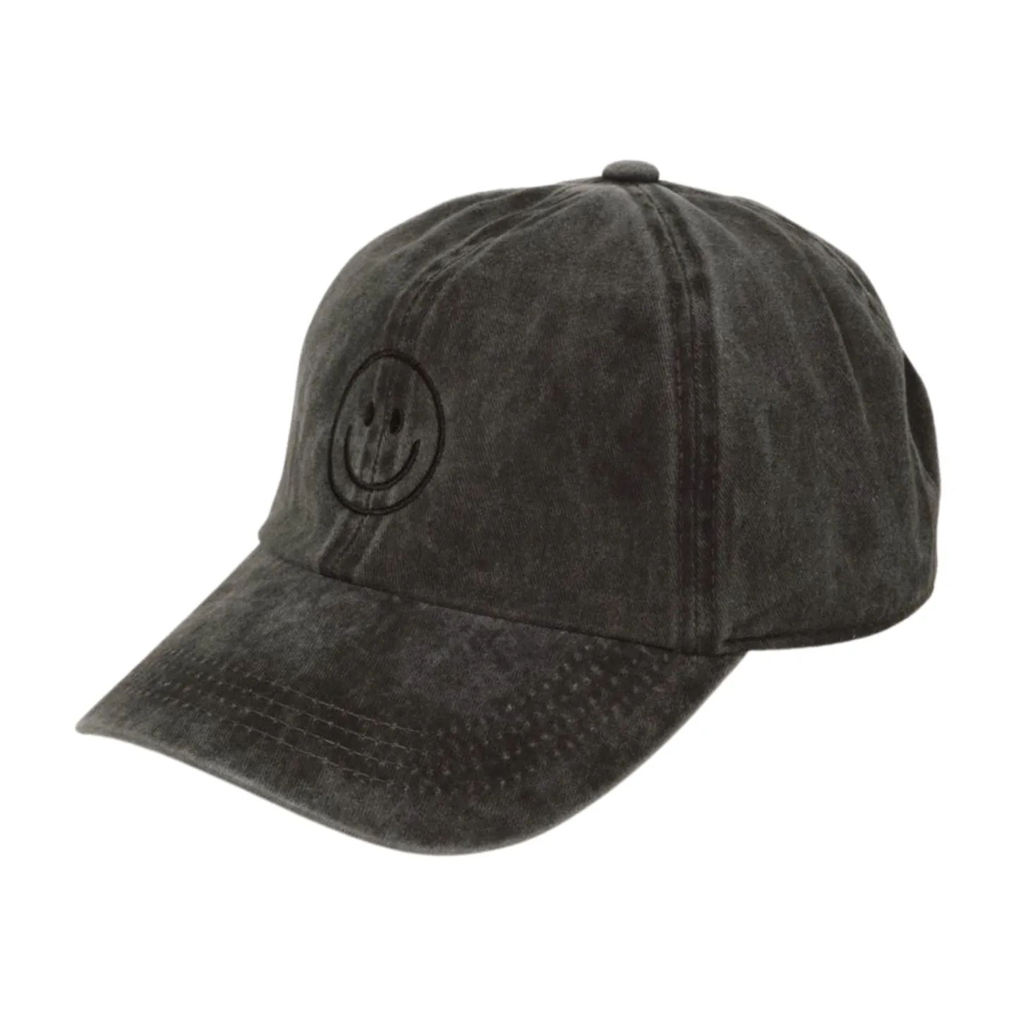 LCAP3004 - Tonal Smile Face Embroidered Washed Baseball Cap