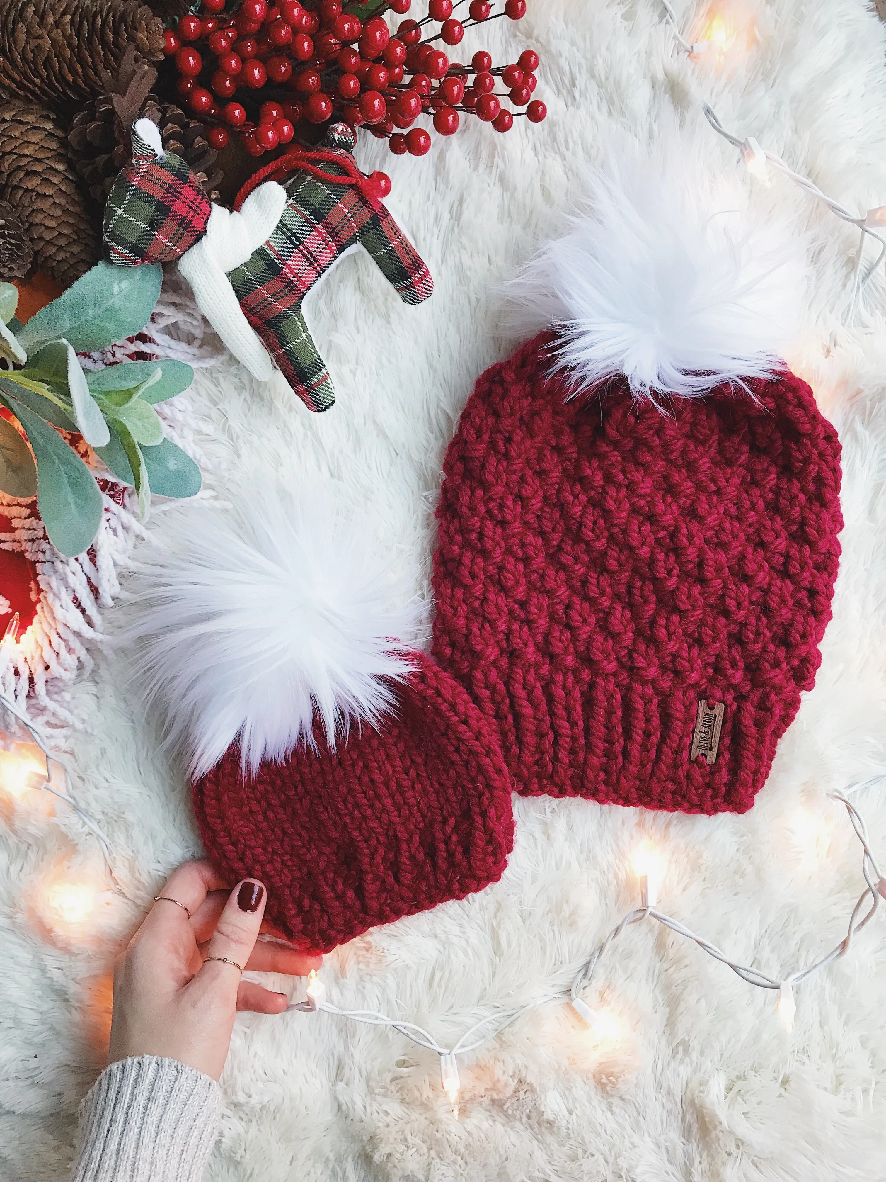 LIMITED EDITION Holiday Beanie Adult Knitted Textured Beanie with Faux Fur Pom Pom // The Westbrook