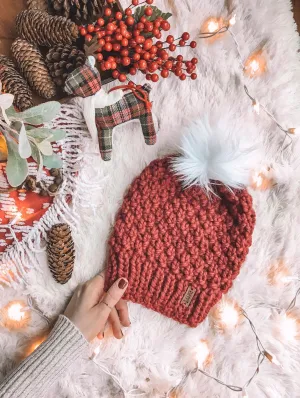 LIMITED EDITION Holiday Beanie Adult Knitted Textured Beanie with Faux Fur Pom Pom // The Westbrook