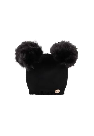 Little Double Bobble Hat (Black)